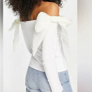 ASOS White Off-Shoulder Bow Sleeve Top